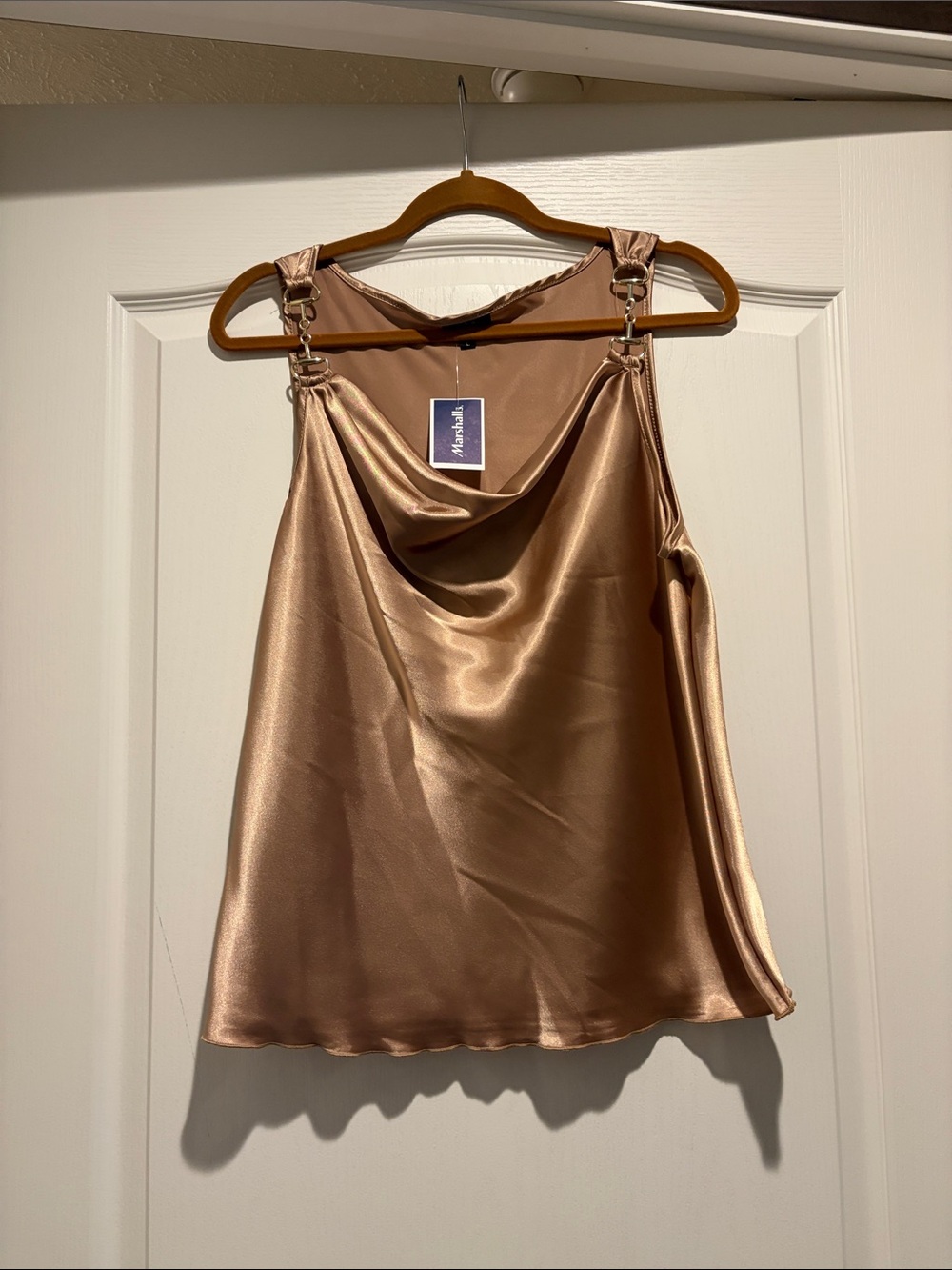 Satin Cowl Neck Camisole in Bronze Tone Pit to pt 21”